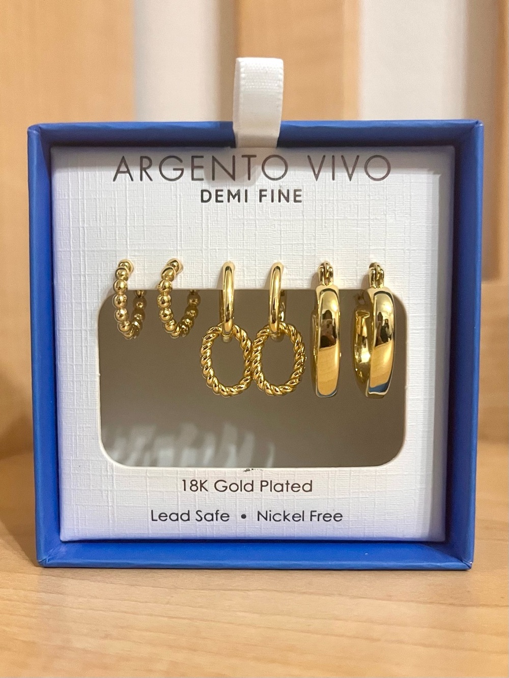 NWT ARGENTO VIVO Set of 3 - 18k Gold Dipped Cubic Zirconia Hoop Earrings